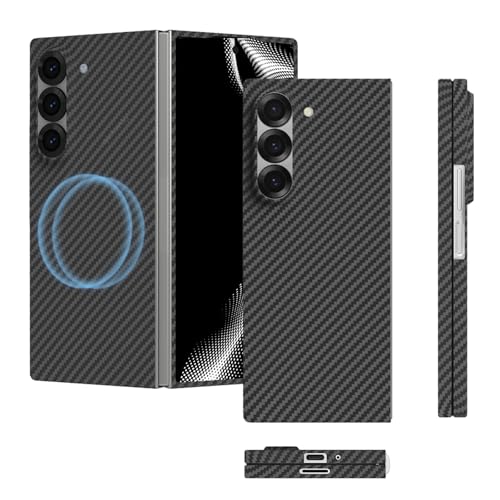 qichenlu Kugelsicher Aramidfaser Aramid Hülle kompatibel mit MagSafe für Samsung Galaxy Z Fold 5 5G,Extrem Dünn KFZ Handyhalter Case Magnetische Handyhülle mit Abnehmbarem Ring Ständer von qichenlu