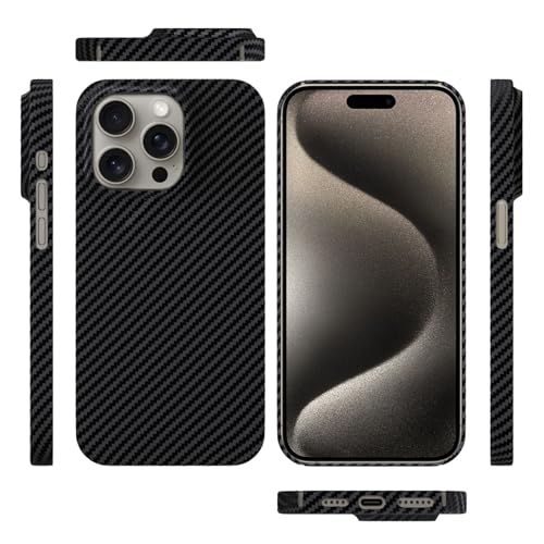 qichenlu Kugelsicher Aramidfaser Schwarz Aramid Hülle kompatibel mit iPhone 15 Pro,Militärstandard Stoßfest Extrem Dünn Cover Case Hartschale kompatibel mit iPhone 15 Pro von qichenlu