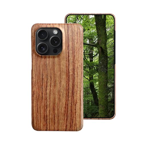qichenlu Kugelsicher Aramidkern Rosenholz Echtholz Hülle Backcover kompatibel mit iPhone 15 Pro,FSC zert. Naturholz Handyhülle aus Holz Hartschale Ultra Slim Wood Case von qichenlu