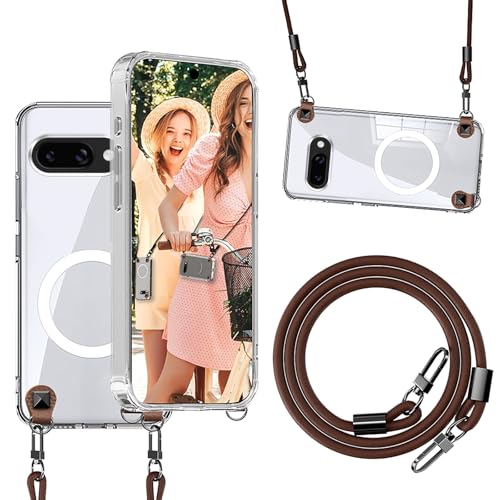 qichenlu Magnethülle Crossbody Case für Google Pixel 9a kompatibel mit MagSafe,Abnehmbare Echtleder Schnur Niete Handy Kette Auto Magnet Halterung Hülle - Crystal Clear qichenlu Magnethülle Crossbody Case für Google Pixel 9a kompatibel mit MagSafe,Abnehmbare Echtleder Schnur Niete Handy Kette Auto Magnet Halterung Hülle - Crystal Clear von qichenlu