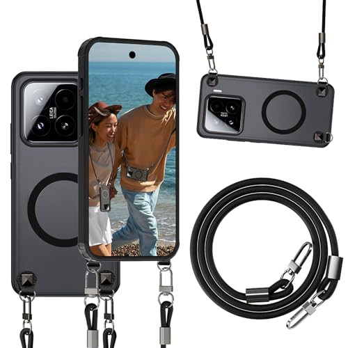 qichenlu Magnethülle Crossbody Case für Xiaomi 15 kompatibel mit MagSafe,Abnehmbare Echtleder Schnur Niete Handy Kette Auto Magnet Halterung Hülle - Matt Schwarz qichenlu Magnethülle Crossbody Case für Xiaomi 15 kompatibel mit MagSafe,Abnehmbare Echtleder Schnur Niete Handy Kette Auto Magnet Halterung Hülle - Matt Schwarz von qichenlu