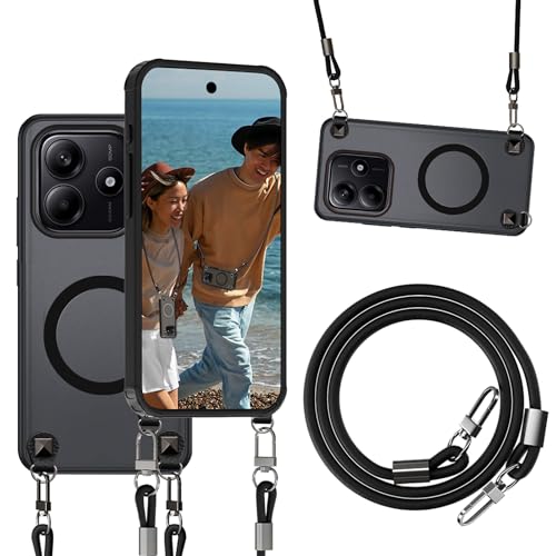 qichenlu Magnethülle Crossbody Case für Xiaomi Redmi Note 14 5G kompatibel mit MagSafe,Abnehmbare Echtleder Schnur Niete Handy Kette Auto Magnet Halterung Hülle - Matt Schwarz qichenlu Magnethülle Crossbody Case für Xiaomi Redmi Note 14 5G kompatibel mit MagSafe,Abnehmbare Echtleder Schnur Niete Handy Kette Auto Magnet Halterung Hülle - Matt Schwarz von qichenlu