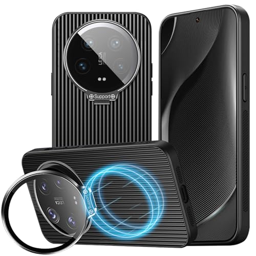 qichenlu Magnetische Handyhülle kompatibel mit MagSafe für Xiaomi 14 Ultra,Integrierter Kameraschutz Ständer Kratzfest Cover KFZ Handyhalter Case - Nacht Schwarz von qichenlu