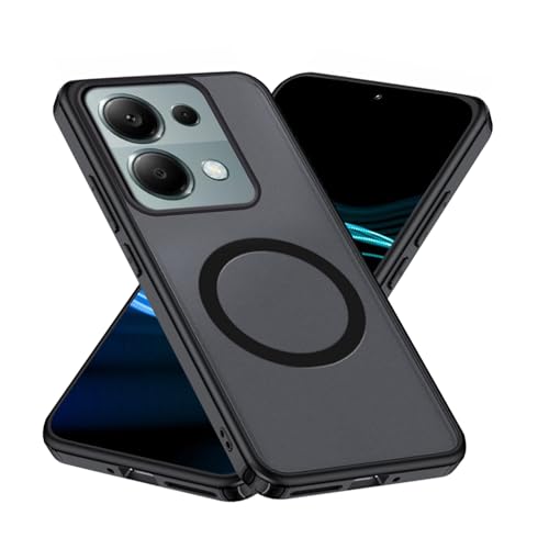 qichenlu Magnetische Hülle für Xiaomi Redmi Note 13 Pro 5G kompatibel mit MagSafe,Stoßfest Airbag Ecken Schutz Kratzfest Durchsichtig Cover KFZ Handyhalter Case - Matt Schwarz von qichenlu