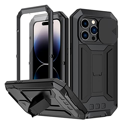 qichenlu Metall Bumper Displayschutz Glas Silikon 360 Grad Hülle kompatibel mit iPhone 14 Pro Max,Schiebare Kamera Abdeckung Ständer,Militärstandard-810G Sturzsichere Panzerhülle,Schwarz qichenlu Metall Bumper Displayschutz Glas Silikon 360 Grad Hülle kompatibel mit iPhone 14 Pro Max,Schiebare Kamera Abdeckung Ständer,Militärstandard-810G Sturzsichere Panzerhülle,Schwarz von qichenlu