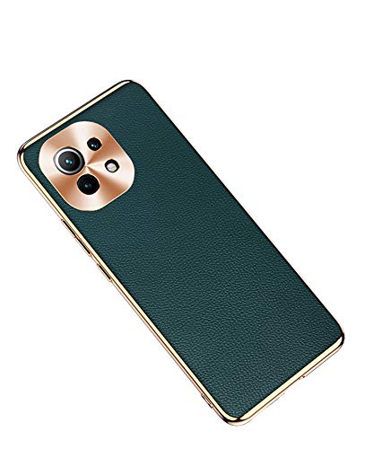 qichenlu Mi 11 Echtleder Back Cover【Kamera Schutz, Chrom Rand,Robustes Rindsleder】 Pazifikblau TPU Bumper Leder Case Handy Hülle für Xiaomi Mi 11 6,81 Zoll von qichenlu