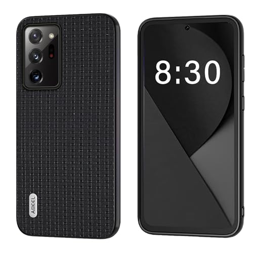 qichenlu Note 20 Ultra 5G Echtleder Business Cover Case,Robustes Rindsleder Stoßfest Bumper Handy Schutz Lederhülle für Samsung Galaxy Note 20 Ultra 5G,Gitter Schwarz von qichenlu