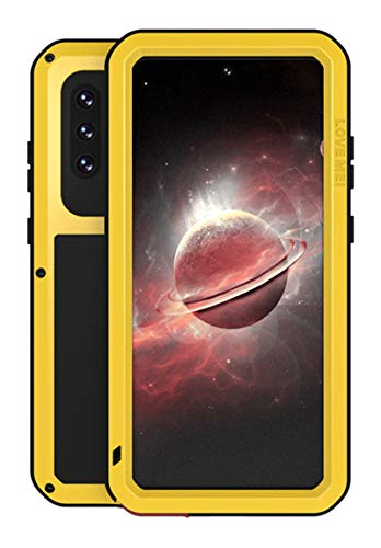 qichenlu Panzer Rüstung Gelb Alu Hybrid Silikon Metall Gehäuse für A72 4G,Integriertes Display Schutz Glas Bruchsicher Outdoor Case Ganzkörper Stoßfeste Hülle für Samsung Galaxy A72 4G von qichenlu