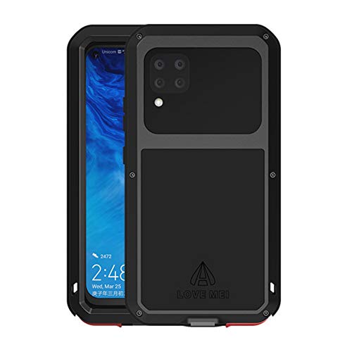 qichenlu Panzer Rüstung Schwarz Alu Hybrid Silikon Metall Gehäuse für P40 lite,Integriertes Display Schutz Glas Outdoor Case Ganzkörper Stoßfeste Hülle für Huawei P40 lite von qichenlu