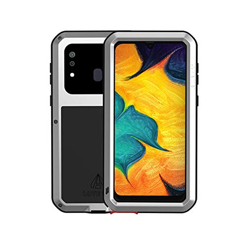 qichenlu Panzer Rüstung Silber Alu Hybrid Silikon Metall Gehäuse für A30,Integriertes Display Schutz Glas Outdoor Case Ganzkörper Stoßfeste Hülle für Samsung Galaxy A30 von qichenlu