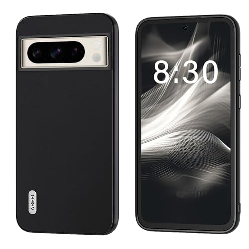 qichenlu Pixel 8 Echtleder Cover Case,Robustes Rindsleder Stoßfest Weicher Rahmen Handy Ecken Schutz Lederhülle für Google Pixel 8,Schwarz von qichenlu