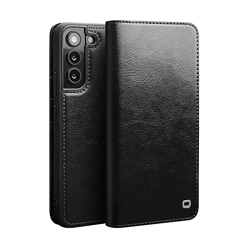 qichenlu Robustes Rindsleder Retro Schwarz Echt Leder Klapp Hülle für Galaxy S22 Plus,Zert. Echtes Leder Handytasche mit Kartenfach Ständer,Book Flip Cover Wallet Case für Samsung Galaxy S22 Plus von qichenlu