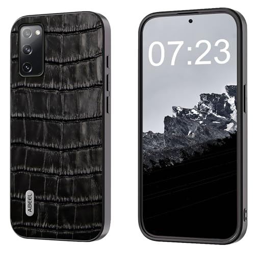 qichenlu Echtleder Backcover,【Geprägtes Krokodil Muster, Robustes Rindsleder】 Stoßfest Rand Ecken Schutz Ledercase Tasche Handy Hülle für Samsung Galaxy S20 FE 5G,Schwarz von qichenlu
