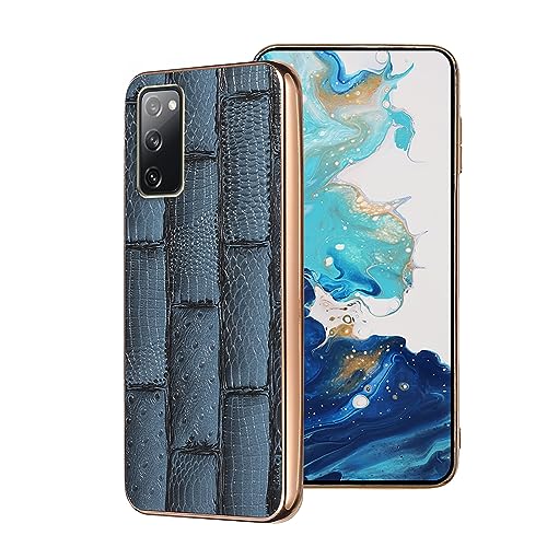 qichenlu Echtleder Schutzhülle,【Luxuriös Spleißer Tiermuster,Weich Chrom Rahmen,Robustes Rindsleder】 Mysteriös Blau Stoßfest Bumper Case Handy Hülle Etui für Samsung Galaxy S20 Plus von qichenlu
