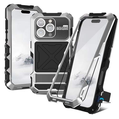 qichenlu Schnell Einbau ohne Schraube Outdoor Hülle kompatibel mit iPhone 15,Extrem Leicht Aluminium Rahmen Militärstandard Stoßfest Handyhülle Metall Silikon Display Glas Case,Silber qichenlu Schnell Einbau ohne Schraube Outdoor Hülle kompatibel mit iPhone 15,Extrem Leicht Aluminium Rahmen Militärstandard Stoßfest Handyhülle Metall Silikon Display Glas Case,Silber von qichenlu