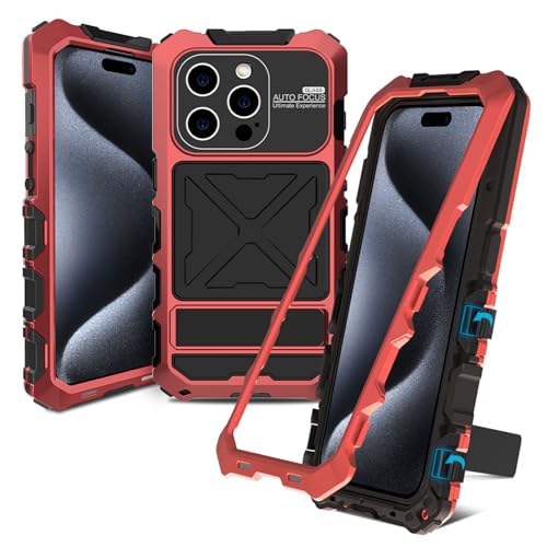 qichenlu Schnell Einbau ohne Schraube Outdoor Hülle kompatibel mit iPhone 15 Pro,Extrem Leicht Aluminium Rahmen Militärstandard Stoßfest Handyhülle Metall Silikon Display Glas Case,Rot qichenlu Schnell Einbau ohne Schraube Outdoor Hülle kompatibel mit iPhone 15 Pro,Extrem Leicht Aluminium Rahmen Militärstandard Stoßfest Handyhülle Metall Silikon Display Glas Case,Rot von qichenlu