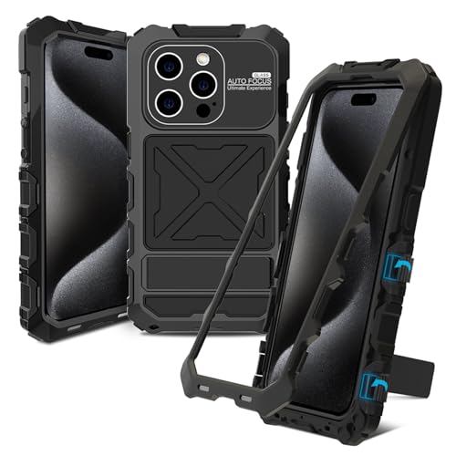 qichenlu Schnell Einbau ohne Schraube Outdoor Hülle kompatibel mit iPhone 15 Pro,Extrem Leicht Aluminium Rahmen Militärstandard Stoßfest Handyhülle Metall Silikon Display Glas Case,Schwarz qichenlu Schnell Einbau ohne Schraube Outdoor Hülle kompatibel mit iPhone 15 Pro,Extrem Leicht Aluminium Rahmen Militärstandard Stoßfest Handyhülle Metall Silikon Display Glas Case,Schwarz von qichenlu