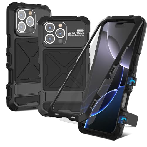 qichenlu Schnell Einbau ohne Schraube Outdoor Hülle kompatibel mit iPhone 16 Pro Max,Extrem Leicht Aluminium Rahmen Militärstandard Stoßfest Handyhülle Metall Silikon Display Glas Case,Schwarz qichenlu Schnell Einbau ohne Schraube Outdoor Hülle kompatibel mit iPhone 16 Pro Max,Extrem Leicht Aluminium Rahmen Militärstandard Stoßfest Handyhülle Metall Silikon Display Glas Case,Schwarz von qichenlu