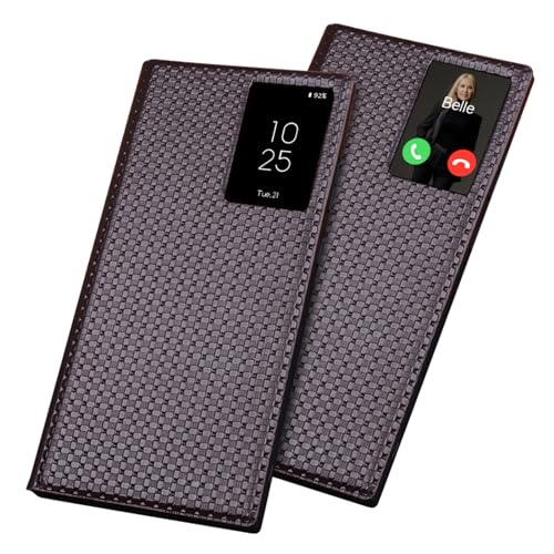 qichenlu Smart View Cover für Samsung Galaxy S22 Ultra,【Intelligenter Chip, Auto Schlaf/Aufwachen】 Business Braun Echtleder Schutzhülle Tasche mit Sichtfenster Bookcase von qichenlu