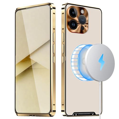 qichenlu Stoßfest Metall Bumper Case kompatibel mit MagSafe für iPhone 14 Pro,Gold Luftfarht Aluminium Rahmen Halbdurchsichtig Cover Rückseite Kamera Linsenglas Schutz Magnetische Hülle qichenlu Stoßfest Metall Bumper Case kompatibel mit MagSafe für iPhone 14 Pro,Gold Luftfarht Aluminium Rahmen Halbdurchsichtig Cover Rückseite Kamera Linsenglas Schutz Magnetische Hülle von qichenlu