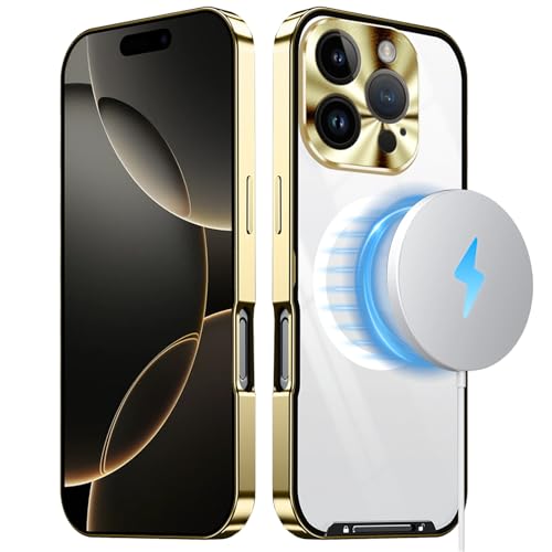 qichenlu Stoßfest Metall Bumper Case kompatibel mit MagSafe für iPhone 16 Pro Max,Gold Luftfarht Aluminium Rahmen Halbdurchsichtig Backcover Rückseite Kamera Linsenglas Schutz Magnetische Hülle qichenlu Stoßfest Metall Bumper Case kompatibel mit MagSafe für iPhone 16 Pro Max,Gold Luftfarht Aluminium Rahmen Halbdurchsichtig Backcover Rückseite Kamera Linsenglas Schutz Magnetische Hülle von qichenlu