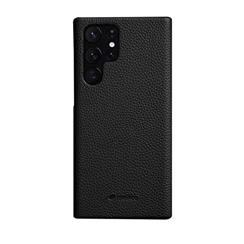 qichenlu Ultra Weich Echt Leder Case für S23 Ultra,Morandi Farbe Schwarz Echtes Rindsleder Backcover Innenfutter Handy Schutz Hülle für Samsung Galaxy S23 Ultra von qichenlu