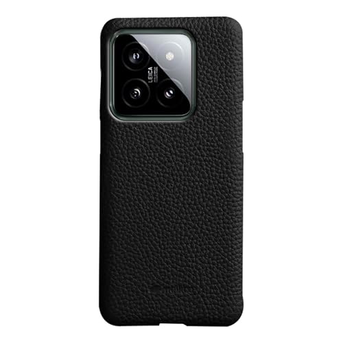 qichenlu Ultra Weich Echt Leder Case für Xiaomi 14,Morandi Farbe Schwarz Echtes Rindsleder Backcover Innenfutter Handy Schutz Hülle für Xiaomi 14 von qichenlu