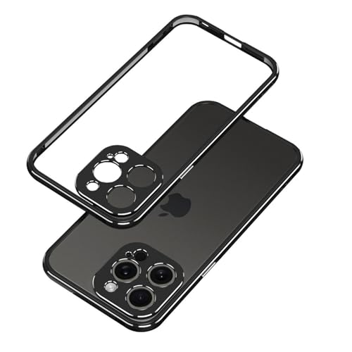 qichenlu Ultraslim Gaming Case Schwarz & Silber Aluminium Rahmen für iPhone 15 Pro,Leicht Luftfahrt Alulegierung Metall Bumper Innen Schwamm,mit Kamera Schutz Abdeckung Rückseite Folie von qichenlu