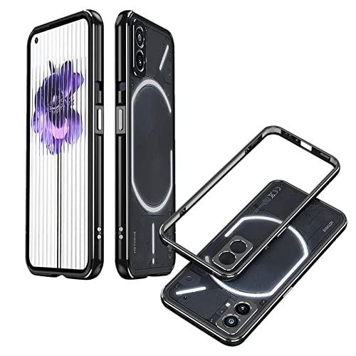 qichenlu Ultraslim Gaming Case Schwarz & Silber Metall Rahmen für Nothing Phone (1),Leicht CNC Aluminium Bumper Innen Schwamm Case für Nothing Phone (1),mit Kamera Glas Rückseite Folie von qichenlu