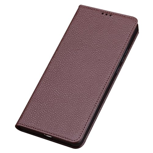 qichenlu Versteckter Magnetverschluss Braun Echtleder Klappetui für X100 Pro,Echtes Rindsleder Tasche Magnet Cover Handy Case Schutz Hülle für VIVO X100 Pro von qichenlu