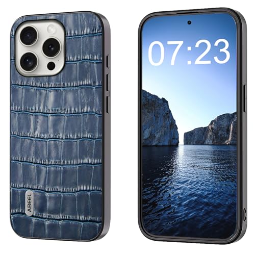 qichenlu iPhone 15 Pro Max Echtleder Backcover,【Geprägtes Krokodil Muster, Robustes Rindsleder】 Stoßfest Rand Ecken Schutz Ledercase Tasche Handy Hülle kompatibel mit iPhone 15 Pro Max,Blau von qichenlu