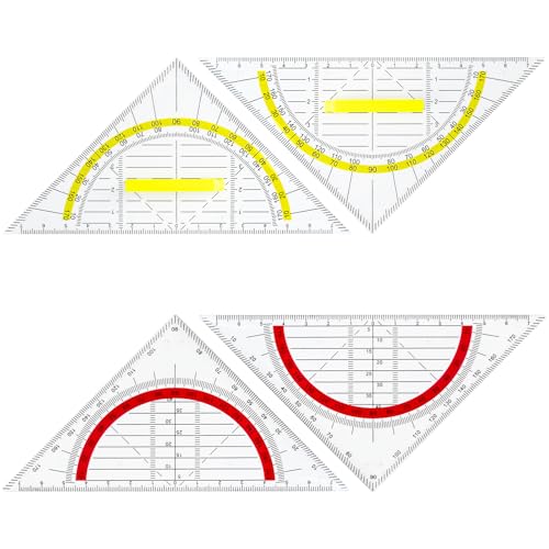 qingmeng Geodreieck mit Griff, 4 Stk Geodreieck Klein Flexibel Set, 14cm Geo Dreieck Schule Transparent Lineal mit Griff aus Kunststoff Dreieck für Studenten Technisches Zeichnen von qingmeng