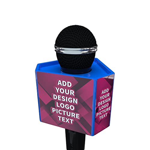 Personalisierte Mikrofonbox mit Logo, sechseckige Mikrofon-Flagge (blau) von qiqule