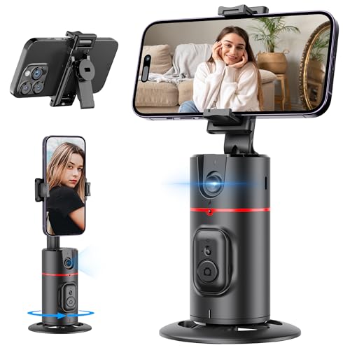 Auto Face Tracking Telefonhalter, Face Tracking Tripod, 360° Drehbar KöRper Handy-Kamera-Halter Ausziehbar Smart Tracking Gimbal Stabiliser für Vlog/Tik Tok, Wiederaufladbare Batterie(Schwarz) von qirita