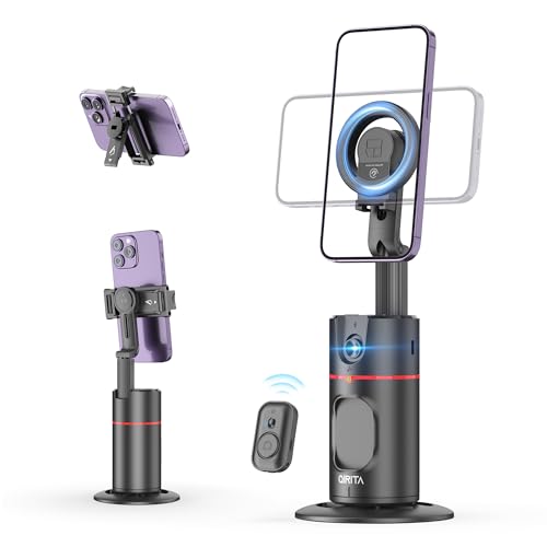Magnetic Auto Face Tracking Tripod, 360° Rotation Smart Telefonhalter, Keine App erforderlich Gesicht Körper Selfie Stick Gimbal Stabilisator Handyhalterung für Videoaufnahme, Vlog, Live Streaming von qirita