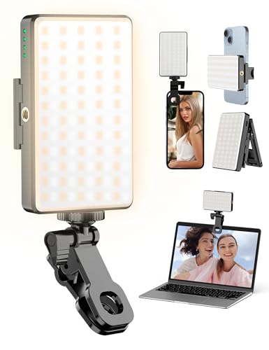 qirita 120 LED Video Leuchte Handy Selfie Licht, Wiederaufladbar Taschengroßes Clip-On-Fülllicht CRI95 + High Power Panel Kompatibel für Bilder, Reisen, Videos, Tiktok-Live-Streaming, Zoom-Meetings von qirita