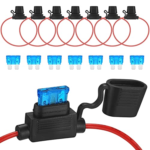 7 Stk Sicherungshalter mit Draht, Kfz Auto Sicherungshalter Kupferkabel, Inline Flachsicherung Halter, Flachsicherungen für Auto/Lkw/Motorrad Sicherungshalter (16AWG/15A Kfz Sicherungen) von qiwuhai