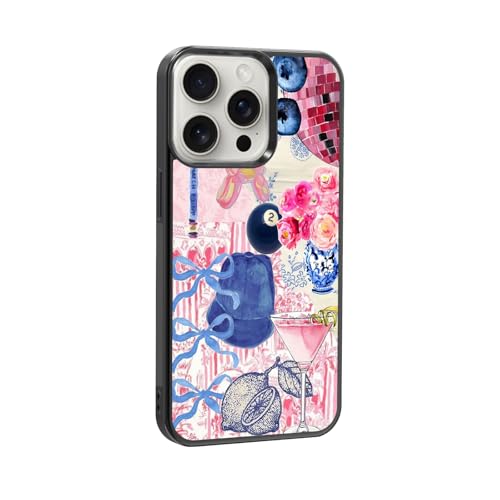 qizjio Ästhetische Collage-Handyhülle, stoßfest, trendig, adrett, für iPhone 16 Pro, niedliche Blumenschleife von qizjio