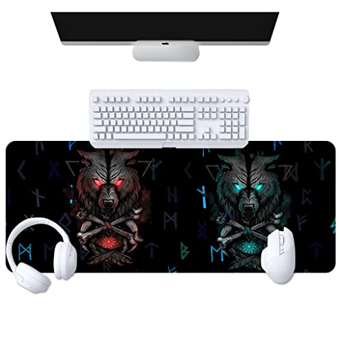 Fenrir Wolf XXL Erweitertes Gaming Mauspad Großes Breites Mauspad Im Nordischen Design, Genähte Kanten Rutschfeste Gummibasis, 31.5"X 11.8",35.4''×15.7'' Fenrir Wolf XXL Erweitertes Gaming Mauspad Großes Breites Mauspad Im Nordischen Design, Genähte Kanten Rutschfeste Gummibasis, 31.5"X 11.8",35.4''×15.7'' von qsebhnj