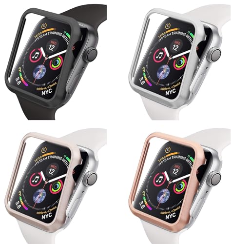 Aluminium Schutzhülle kompatibel mit Apple Watch 44mm ohne Displayglas, iWatch Zubehör Alu Metall Hülle Case Bumper Displayschutz Series 4 5 6 & SE (44mm Schwarz ohne Displayschutz) von qualiquipment