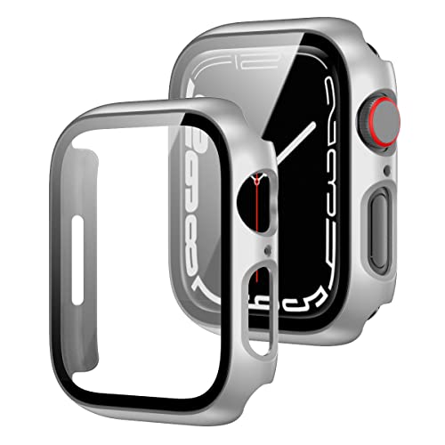 Case mit Displayschutz für Apple Watch Series 7 45mm & 41mm - Plastik Schutz-Hülle mit integriertem Schutz-Glas in 9H Härte (41mm, Silver) von qualiquipment