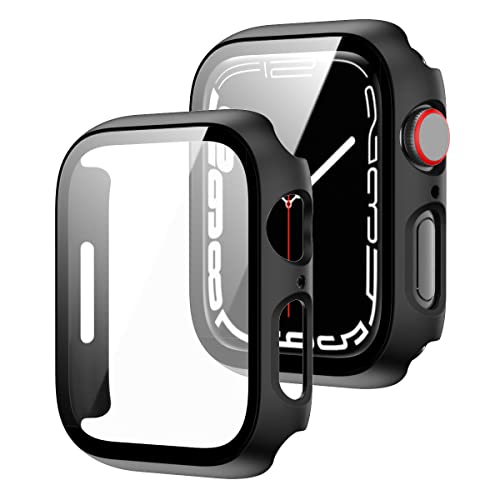 Case mit Displayschutz für Apple Watch Series 7 45mm & 41mm - Plastik Schutz-Hülle mit integriertem Schutz-Glas in 9H Härte (45mm, Black) von qualiquipment