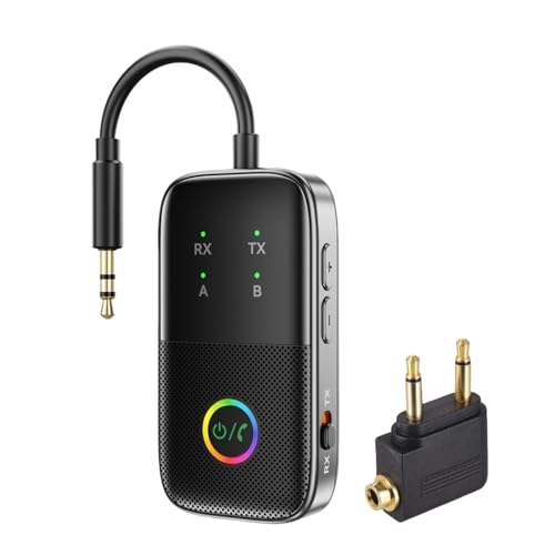 Bluetooth Sender Empfänger für TV/Flugzeug, Unterstützt 2 Kopfhörer mit AptX Adaptive/Low Latency, 3.5mm Aux Kabelloser Audio Adapter für Heimstereo/Flucht/Auto/Lautsprecher/Fitnessstudio, Plug & Play von queemie