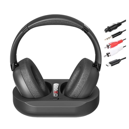 Kabellose TV-Kopfhörer für Senioren mit Sender-Ladestation, 2.4 GHz RF & Bluetooth 5.3 für Fernseher, Keine Audioverzögerung, 50 Std. Akkulaufzeit, Plug & Play, Über-Ohr Geschenke für ältere Eltern von queemie
