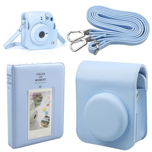quiodok Blau Tasche für Fujifilm Instax Mini 12 Sofortbildkamera und 64 Taschen Fotoalbum Kameratasche Instax Mini mit Verstellbarem Schulterriemen Tragbare Mini 12 Kameratasche von quiodok