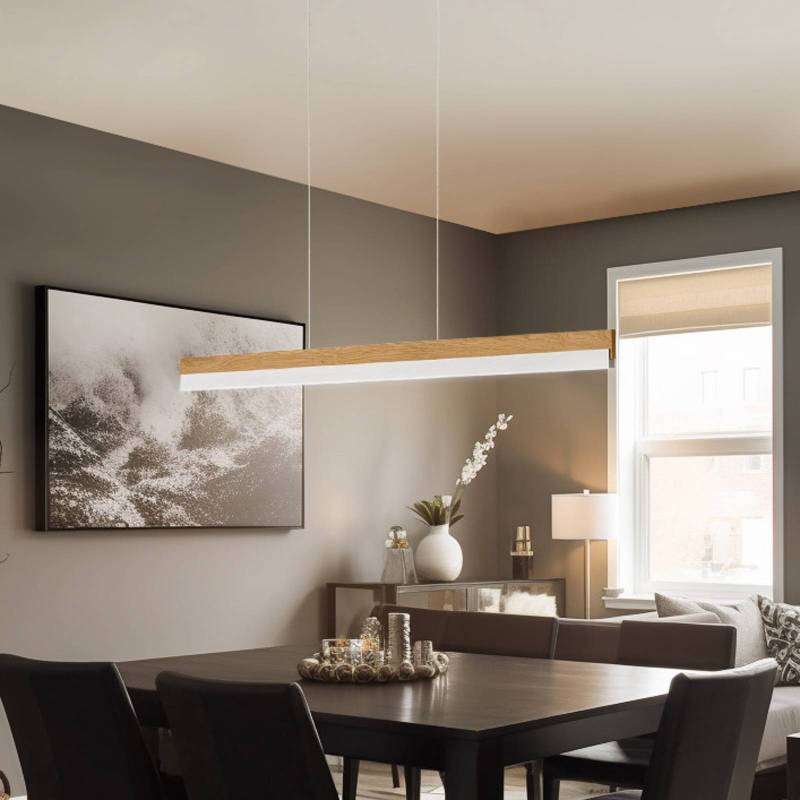 Quitani LED-Hängelampe Keijo, nickel/eiche, 103 cm von Quitani