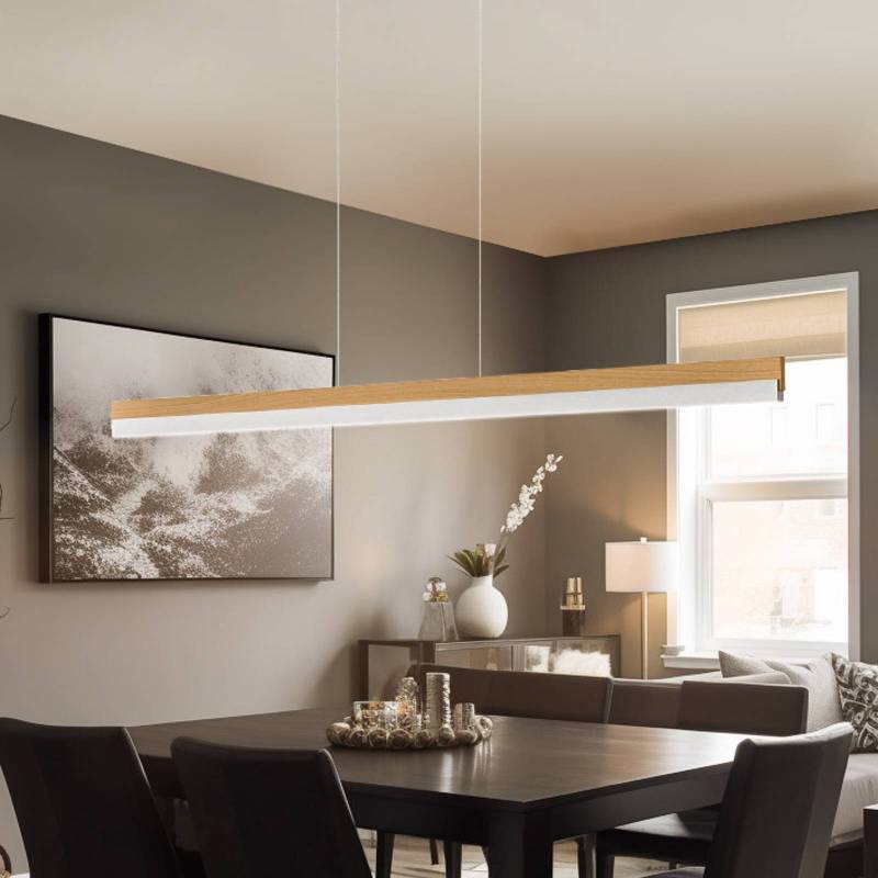 Quitani LED-Hängelampe Keijo, nickel/eiche, 143 cm von Quitani