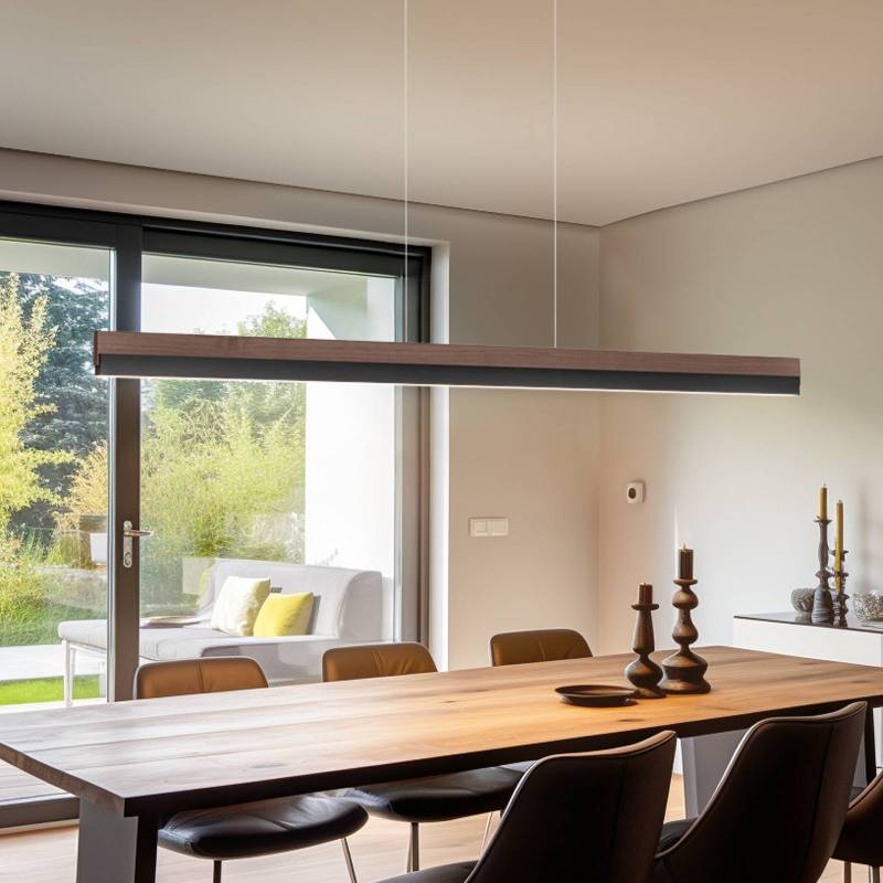 Quitani LED-Hängelampe Keijo, schwarz/nuss, Länge 143 cm von quitani