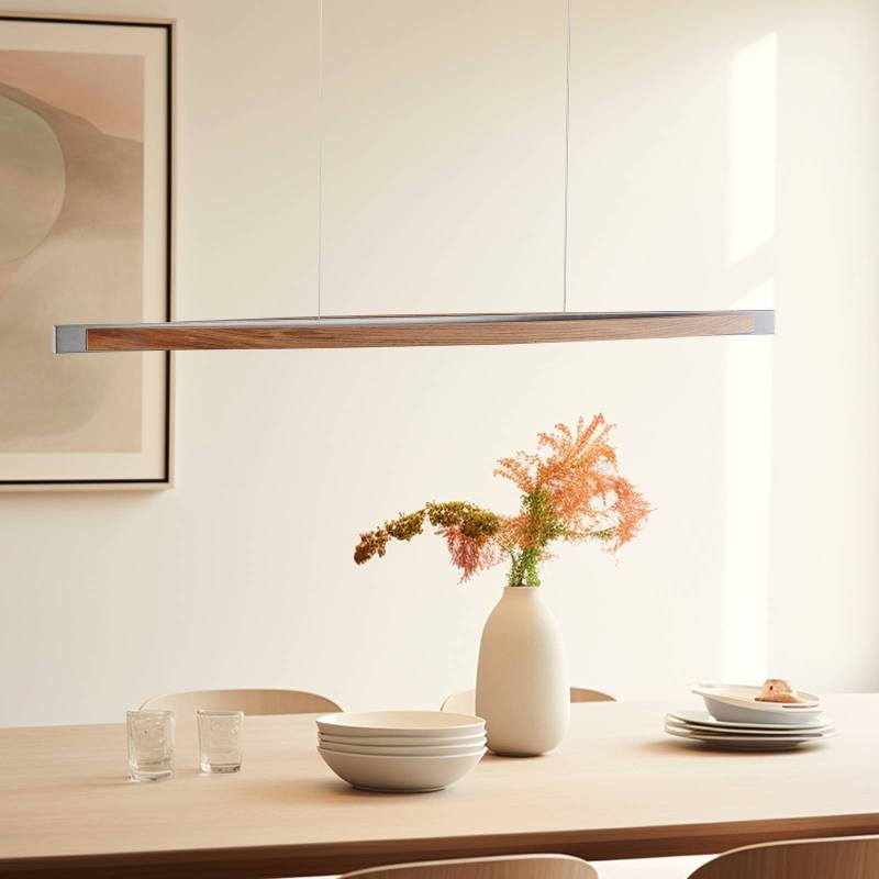 Quitani LED-Hängelampe Kiera, eiche/nickel, 118 cm von quitani