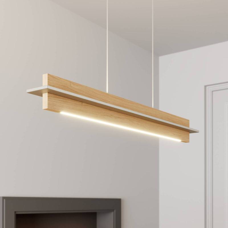 Quitani LED-Pendellampe Lexa, eiche/nickel, Länge 78 cm von Quitani